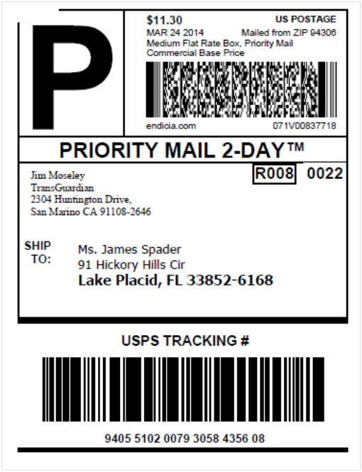 Priority Mail Label with STC of 055